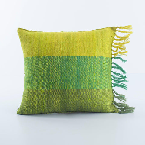 Green & Lime Upcycled Wool-Silk Cushion Cover 12×12 - Eyaas