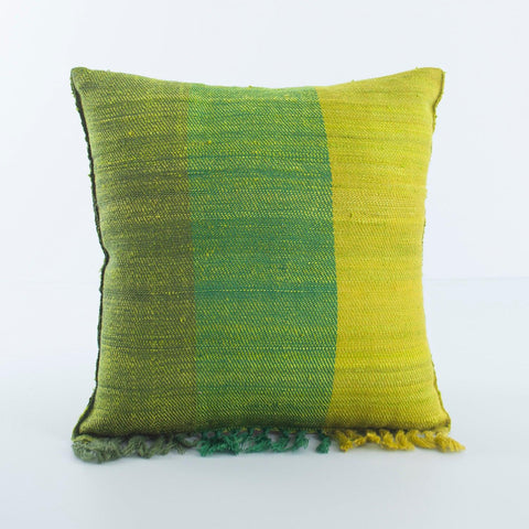 Green & Lime Upcycled Wool-Silk Cushion Cover 12×12 - Eyaas