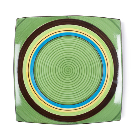 Green Hand-Painted Square Ceramic Plate, 8 Inch - Eyaas