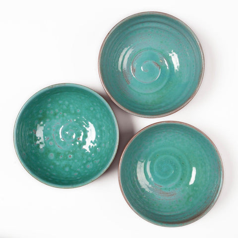 Glazed Terracotta Bowl - 5 Inches, Turquoise - Eyaas