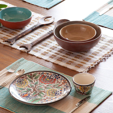 Table Runner Bamboo, Checkered, White & Natural - Eyaas