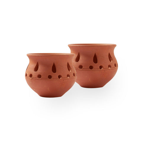 Traditional Matka Diya Set of 2 – Water Drop Cuts - Eyaas
