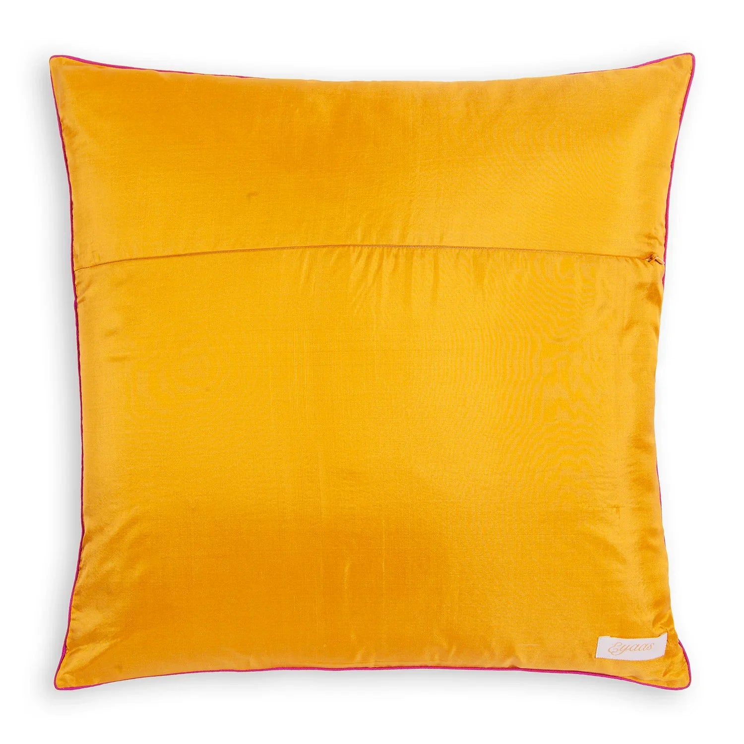 Back view of the yellow handloom Banarasi brocade cushion cover