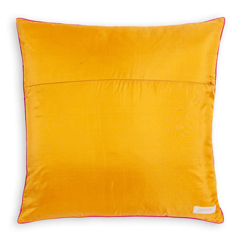 Back view of the yellow handloom Banarasi brocade cushion cover