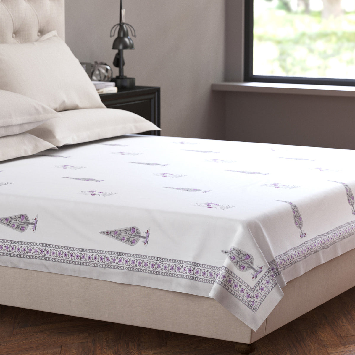 Handblock Printed Bed Linen - Lavender 90x108