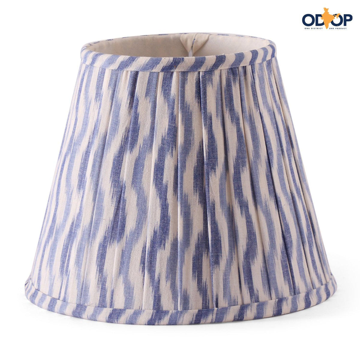 Blue and white handloom ikat cotton lamp shade with a pleated design for table lamps. - Eyaas
