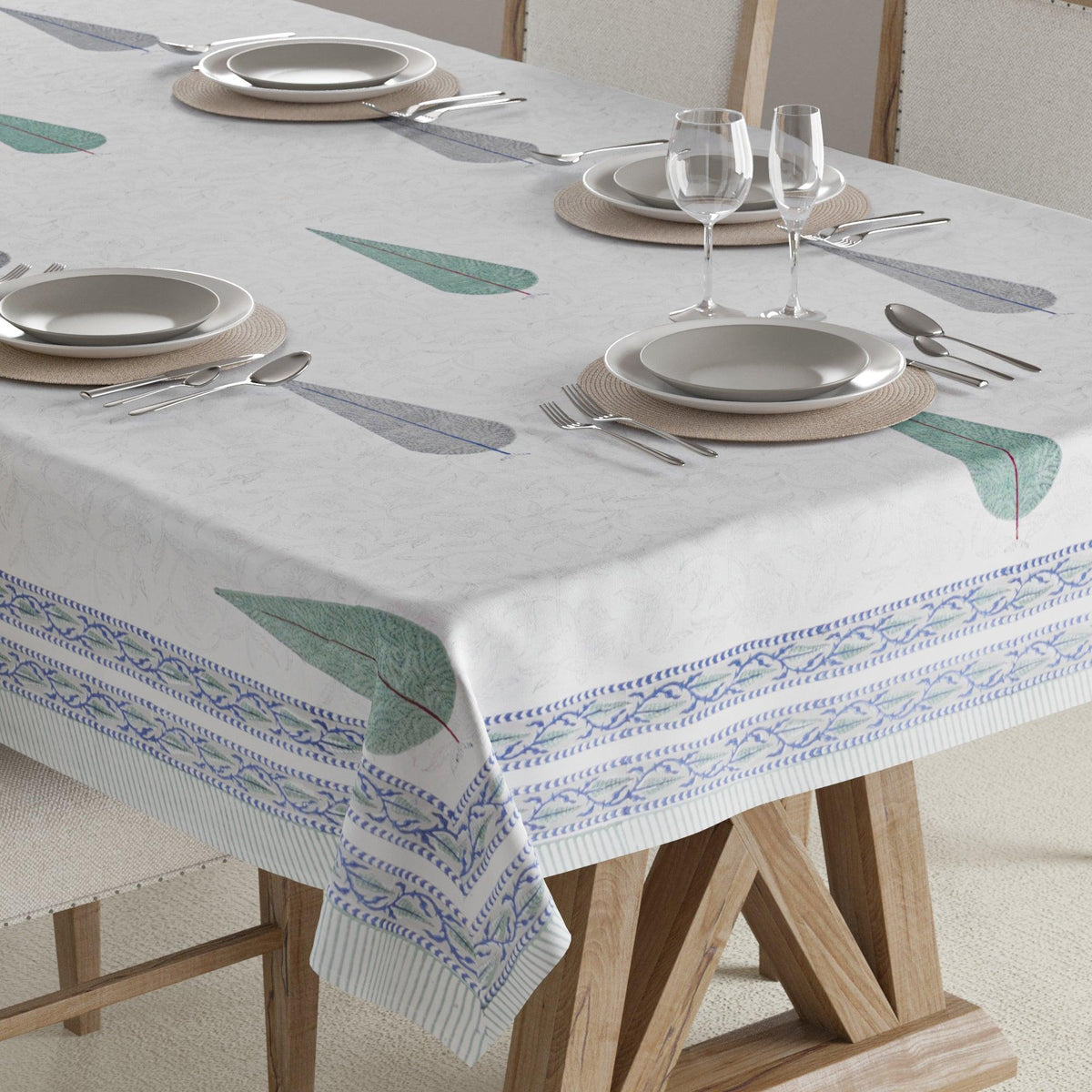 Cypress Block Print Cotton Table Cover - 60x90 Inches - Eyaas