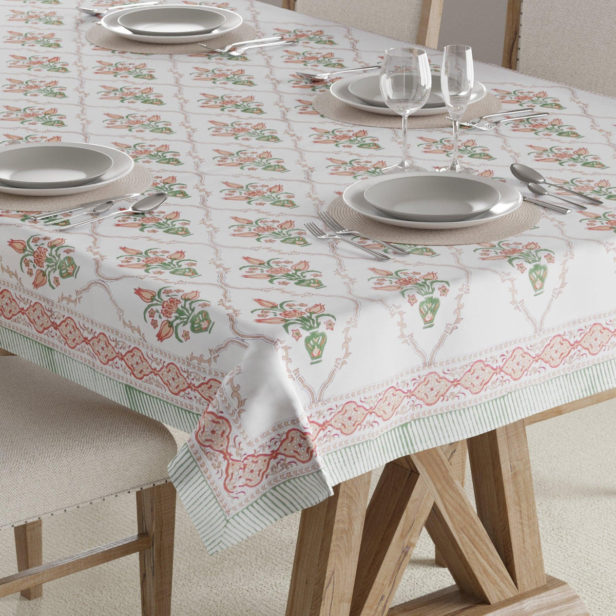 Block Print Table Cover - 60x90 Inches, Classic Jaal - Eyaas